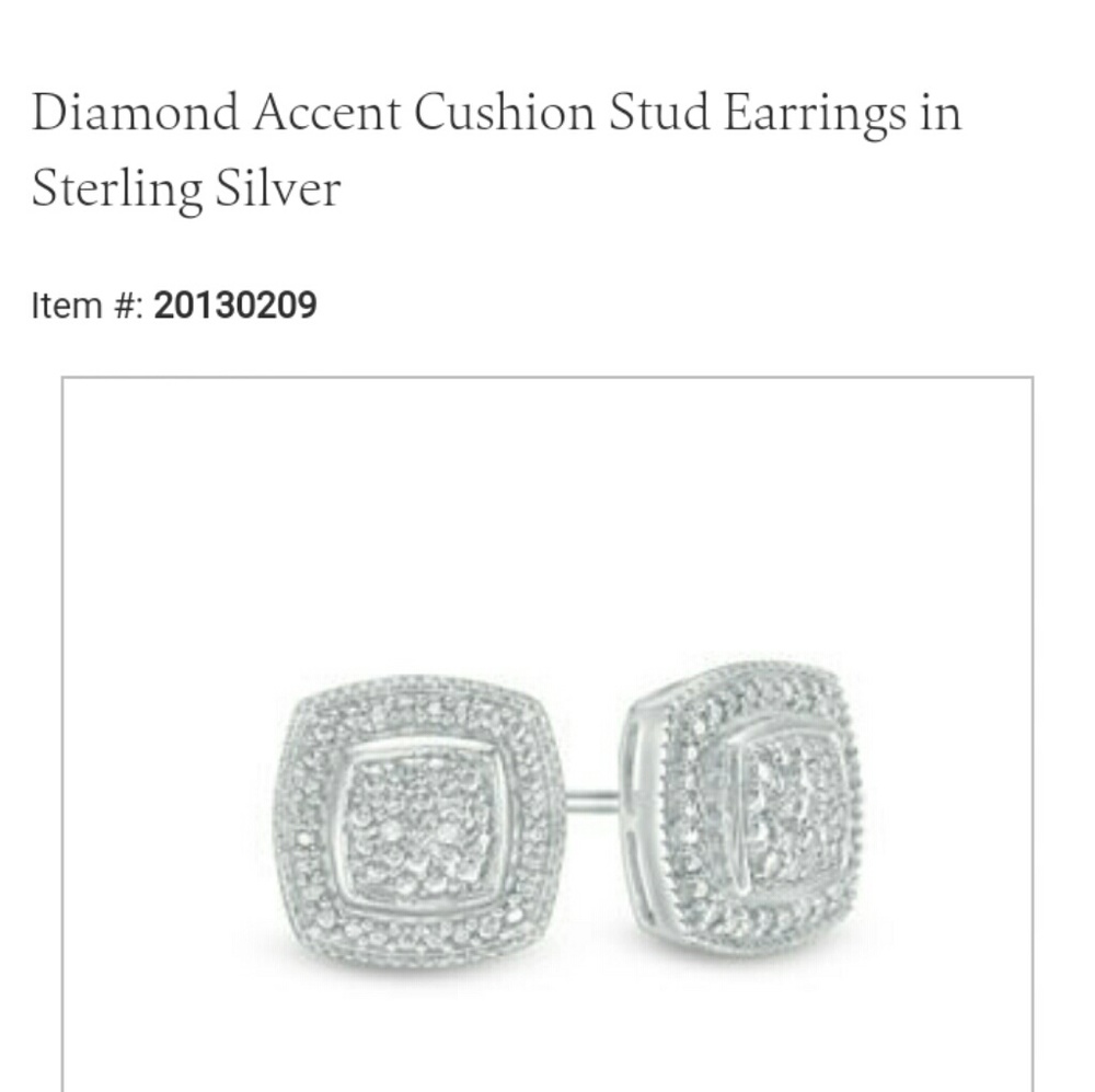Zales Cushion Sterling Silver and Diamond Studs